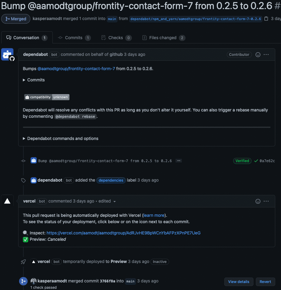 GitHub pull request with dependabot