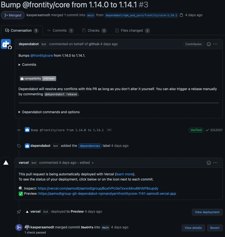 GitHub pull request without dependabot